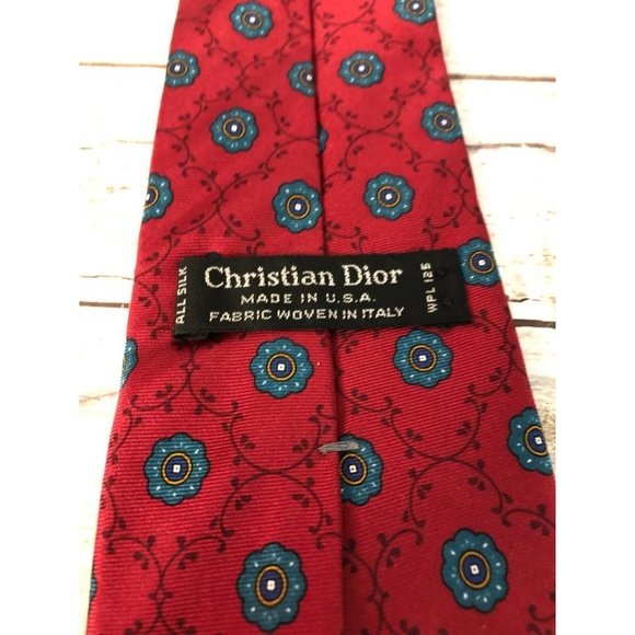 Dior Red Christian Vintage Printed Silk Tie - Picture 3 of 4